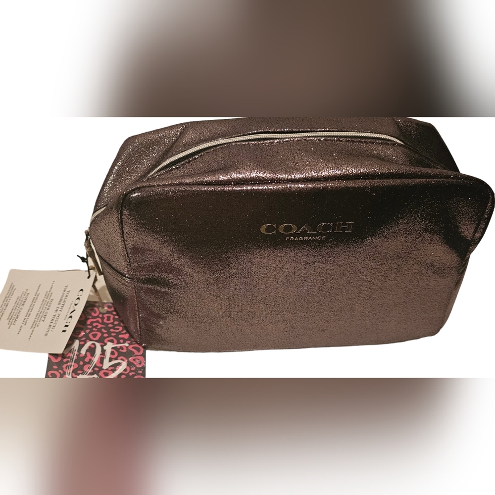 WOMEN'S N.W.T.S BLACK & SILVER XL COACH COSMETIC  BAG WITH ZIPPER